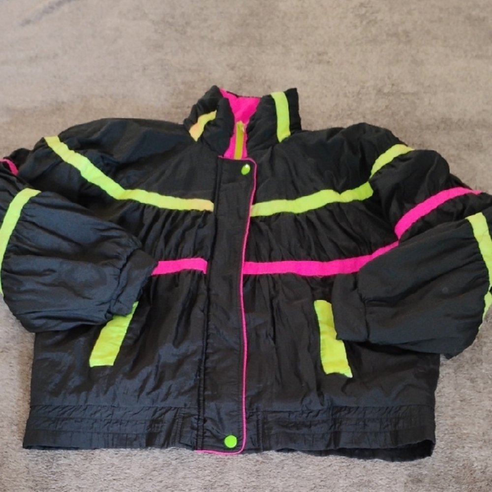 Vintage East West Neon Puffer Windbreaker Jacket